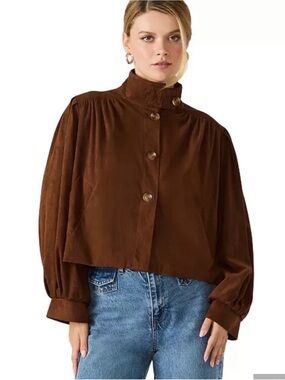 Steve Madden Chocolate Brown Cropped Button-Up Bomber Jacket